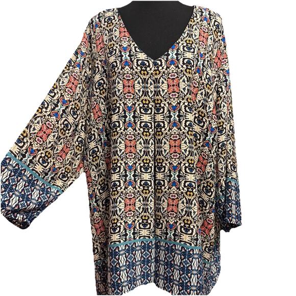 Rose & Olive Tops - Rose And Olive Blouse 3X Womens Flowy Top Boho Casual Mixed Print Colorful